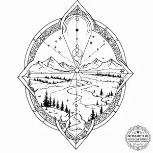 Tattoo sketch, horizon of choices, a stylized... - эскиз тату (№1752506250_0, 14.07.2025 15:17) — tattoo-photo.ru
