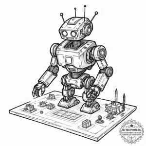 Tattoo sketch, quirky robot architect, a smal... - эскиз тату (№1752506334_0, 14.07.2025 15:18) — tattoo-photo.ru