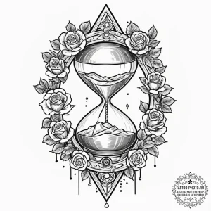 Tattoo sketch, an hourglass where sand is rep... - эскиз тату (№1752507130_0, 14.07.2025 15:32) — tattoo-photo.ru