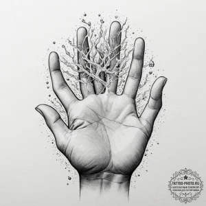 Tattoo sketch, hand of creation, shaping real... - эскиз тату (№1752507358_0, 14.07.2025 15:35) — tattoo-photo.ru