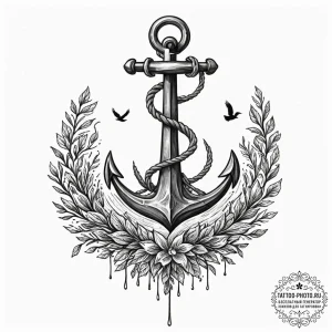 Tattoo sketch, an anchor dissolving into a fl... - эскиз тату (№1752507787_0, 14.07.2025 15:43) — tattoo-photo.ru