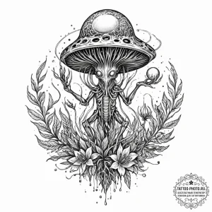 Tattoo sketch, xylograph of xeno-flora (biolu... - эскиз тату (№1752509071_0, 14.07.2025 16:04) — tattoo-photo.ru