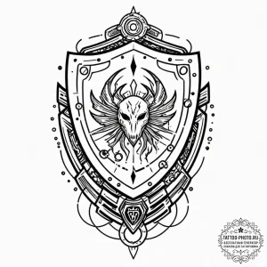 Tattoo sketch, keyboard warrior's crest, a sh... - эскиз тату (№1752509756_0, 14.07.2025 16:15) — tattoo-photo.ru