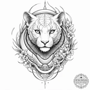 Tattoo sketch, futuristic feline guardian, a... - эскиз тату (№1752510609_0, 14.07.2025 16:30) — tattoo-photo.ru