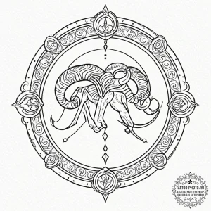 Tattoo sketch, zodiac glyph, ethereal glow, a... - эскиз тату (№1752510695_0, 14.07.2025 16:31) — tattoo-photo.ru