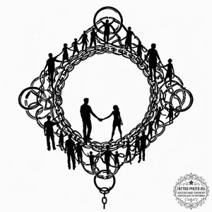 Tattoo sketch, connected chains of humanity:... - эскиз тату (№1752511633_0, 14.07.2025 16:47) — tattoo-photo.ru
