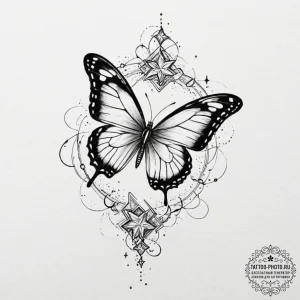 Tattoo sketch, quantum butterfly effect, a de... - эскиз тату (№1752512314_0, 14.07.2025 16:58) — tattoo-photo.ru