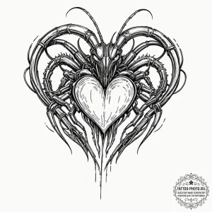 Tattoo sketch, xenomorphic heart, bio-digital... - эскиз тату (№1752512484_0, 14.07.2025 17:01) — tattoo-photo.ru