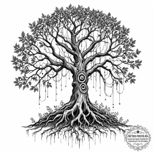Tattoo sketch, intertwined destinies (tree &... - эскиз тату (№1752513425_0, 14.07.2025 17:17) — tattoo-photo.ru