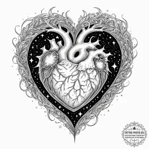 Tattoo sketch, inner universe heart, a human... - эскиз тату (№1752513512_0, 14.07.2025 17:18) — tattoo-photo.ru