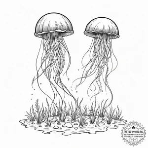 Tattoo sketch, bio-luminescent jellyfish swim... - эскиз тату (№1752514489_0, 14.07.2025 17:34) — tattoo-photo.ru