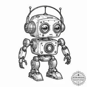Tattoo sketch, youthful robot, learning gaze,... - эскиз тату (№1752515249_0, 14.07.2025 17:47) — tattoo-photo.ru