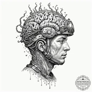 Tattoo sketch, deep thought diver, a figure i... - эскиз тату (№1752515590_0, 14.07.2025 17:53) — tattoo-photo.ru