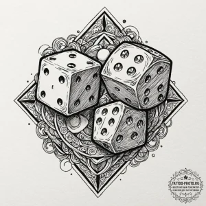Tattoo sketch, oracle's dice, shifting future... - эскиз тату (№1752516529_0, 14.07.2025 18:08) — tattoo-photo.ru
