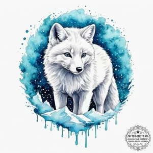 Tattoo sketch, arctic fox with glowing, biolu... - эскиз тату (№1752516957_0, 14.07.2025 18:15) — tattoo-photo.ru