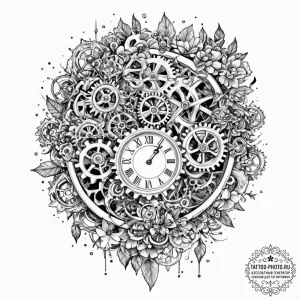 Tattoo sketch, fractured timepiece face, a cl... - эскиз тату (№1752517129_0, 14.07.2025 18:18) — tattoo-photo.ru
