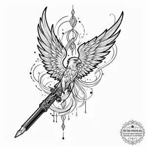 Tattoo sketch, gryphon's feather, digital qui... - эскиз тату (№1752517471_0, 14.07.2025 18:24) — tattoo-photo.ru