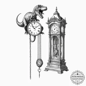 Tattoo sketch, grandfather clock of eras, an... - эскиз тату (№1752517817_0, 14.07.2025 18:30) — tattoo-photo.ru