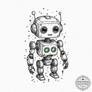 Tattoo sketch, youthful robot, learning gaze,... - эскиз тату (№1752517989_0, 14.07.2025 18:33) — tattoo-photo.ru