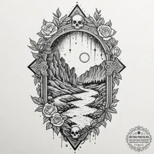 Tattoo sketch, river of starlight, flowing th... - эскиз тату (№1752518246_0, 14.07.2025 18:37) — tattoo-photo.ru