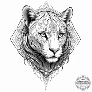 Tattoo sketch, futuristic feline guardian, a... - эскиз тату (№1752518755_0, 14.07.2025 18:45) — tattoo-photo.ru