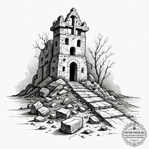 Tattoo sketch, haunting echoes of history, a... - эскиз тату (№1752519272_0, 14.07.2025 18:54) — tattoo-photo.ru