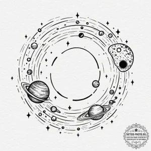 Tattoo sketch, hungry black hole, cosmic feas... - эскиз тату (№1752519359_0, 14.07.2025 18:55) — tattoo-photo.ru