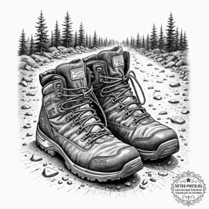 Tattoo sketch, wanderer's weary boots, digita... - эскиз тату (№1752519617_0, 14.07.2025 19:00) — tattoo-photo.ru