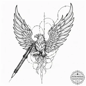 Tattoo sketch, gryphon's feather, digital qui... - эскиз тату (№1752521552_0, 14.07.2025 19:32) — tattoo-photo.ru