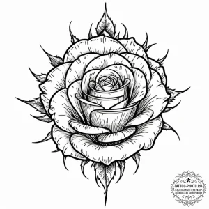 Tattoo sketch, iron rose, digital thorns, a d... - эскиз тату (№1752521945_0, 14.07.2025 19:39) — tattoo-photo.ru