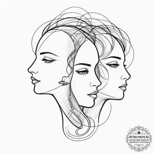 Tattoo sketch, unity in duality (abstract fac... - эскиз тату (№1752522117_0, 14.07.2025 19:41) — tattoo-photo.ru