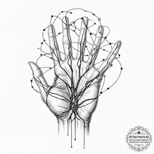Tattoo sketch, blueprint of a human hand, wit... - эскиз тату (№1752522289_0, 14.07.2025 19:44) — tattoo-photo.ru