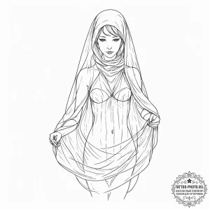 Tattoo sketch, veil of vulnerable code, a del... - эскиз тату (№1752522375_0, 14.07.2025 19:46) — tattoo-photo.ru