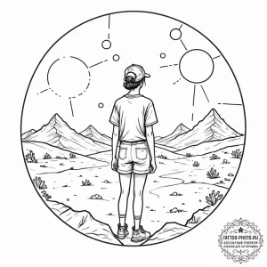 Tattoo sketch, youthful pioneer, virtual hori... - эскиз тату (№1752523598_0, 14.07.2025 20:06) — tattoo-photo.ru