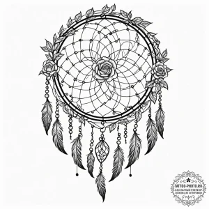 Tattoo sketch, woven dream catcher, abstract... - эскиз тату (№1752523942_0, 14.07.2025 20:12) — tattoo-photo.ru