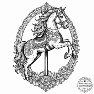 Carousel horse, concept art for tattoo, bold... - эскиз тату (№1752525229_0, 14.07.2025 20:33) — tattoo-photo.ru