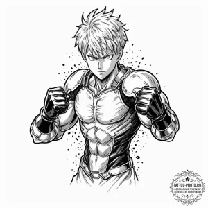 A sketch of genos from one-punch man, in a dy... - эскиз тату (№1752525656_0, 14.07.2025 20:40) — tattoo-photo.ru