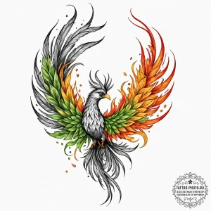 Tattoo design a phoenix whose feathers are ma... - эскиз тату (№1752526932_0, 14.07.2025 21:02) — tattoo-photo.ru