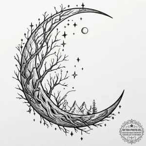 Tattoo design a tree whose branches are holdi... - эскиз тату (№1752527875_0, 14.07.2025 21:17) — tattoo-photo.ru