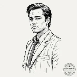 A graphic novel style portrait of cliff booth... - эскиз тату (№1752529070_0, 14.07.2025 21:37) — tattoo-photo.ru