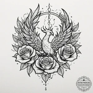 Tattoo sketch a phoenix rising majestically f... - эскиз тату (№1752529155_0, 14.07.2025 21:39) — tattoo-photo.ru