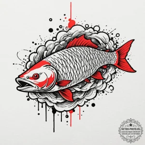 Carp, concept art for tattoo, on a clean whit... - эскиз тату (№1752530093_0, 14.07.2025 21:54) — tattoo-photo.ru
