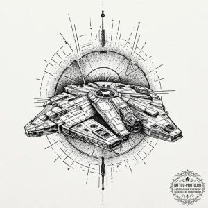 Linework tattoo of the millennium falcon maki... - эскиз тату (№1752531796_0, 14.07.2025 22:23) — tattoo-photo.ru