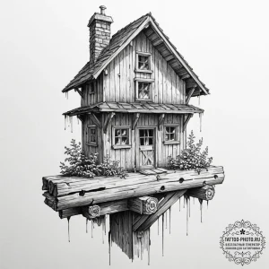 A sketch style tattoo of a domovoy, the house... - эскиз тату (№1752532052_0, 14.07.2025 22:27) — tattoo-photo.ru