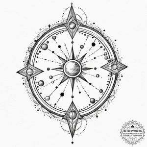 Tattoo design a cosmic dotwork sky with the z... - эскиз тату (№1752532136_0, 14.07.2025 22:28) — tattoo-photo.ru