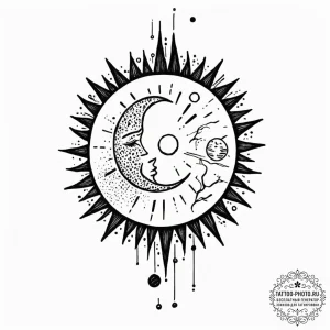 Tattoo sketch a moon and a sun, each on a sep... - эскиз тату (№1752533416_0, 14.07.2025 22:50) — tattoo-photo.ru