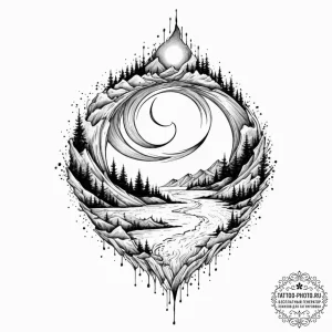 Tattoo design a winding river that flows upwa... - эскиз тату (№1752534269_0, 14.07.2025 23:04) — tattoo-photo.ru