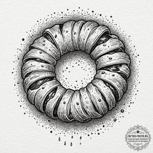 A close-up of a freshly baked croissant, show... - эскиз тату (№1752534867_0, 14.07.2025 23:14) — tattoo-photo.ru