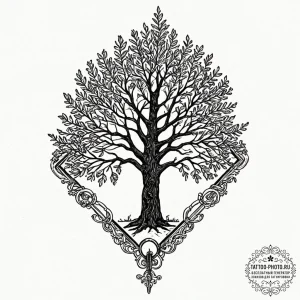 Tattoo sketch a tree whose shadow is a key, u... - эскиз тату (№1752535381_0, 14.07.2025 23:23) — tattoo-photo.ru