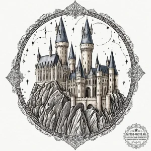 A watercolor sketch of hogwarts castle at nig... - эскиз тату (№1752535468_0, 14.07.2025 23:24) — tattoo-photo.ru